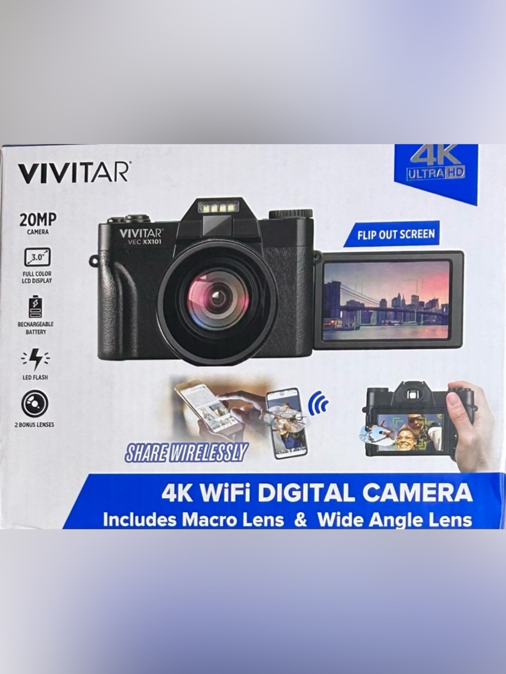 Vivitar 4K WiFi Digital Camera 📸✨ | 20MP | Includes Macro + Wide Angle Lens